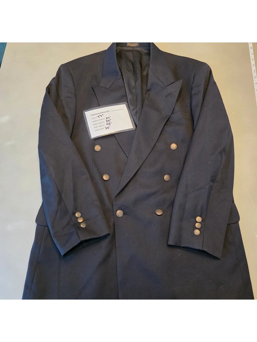 Vintage Oscar de la Renta Black Double Breasted Blazer Size 41R Brass Buttons